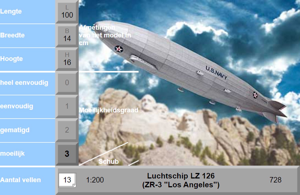 Kartonnen bouwplaat LuchtschipZR-3  Los Angeles LZ 126 schaal 1:200