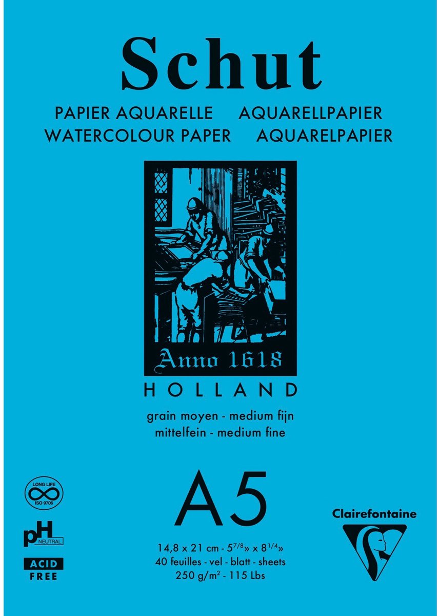 Schut Aquarelpapier Blauw 250 gram 30 vel A5