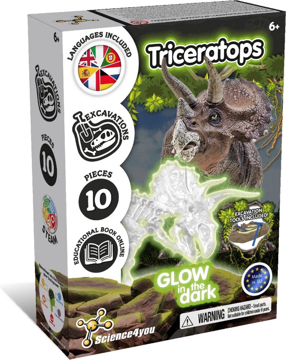 Science4you Glow in the Dark Triceratops – Fossiel Opgraafset – Experimenteerdoos Dino Fossiel – Vanaf 6+ jaar