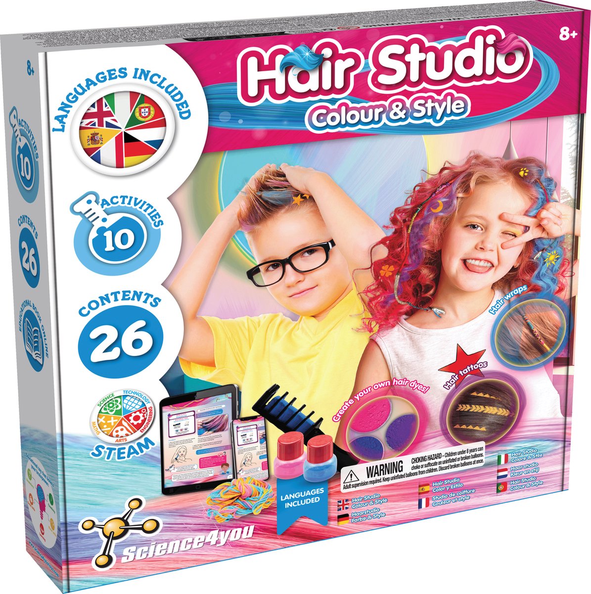 Science4you Hair Studio Colour & Style – Maak je eigen tijdelijke haarverf & hair tattoos – Educatieve Mode Kit – Leeftijd 8+