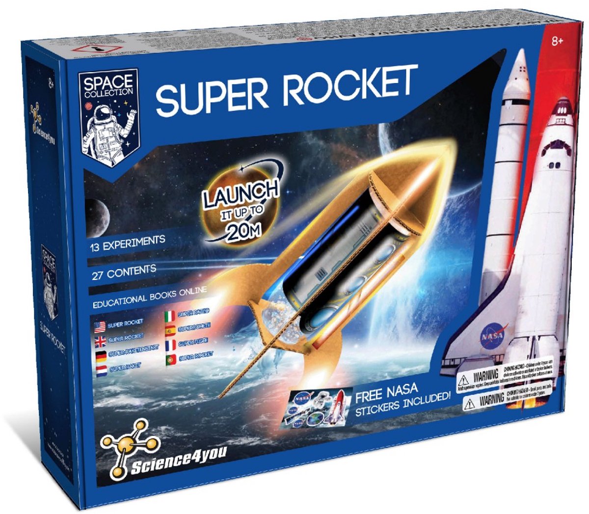 Science4you Super Rocket Launch NASA - expermineteerset - 13 Expermineten - Vliegt tot wel 20m Hoog - STEM Speelgoed
