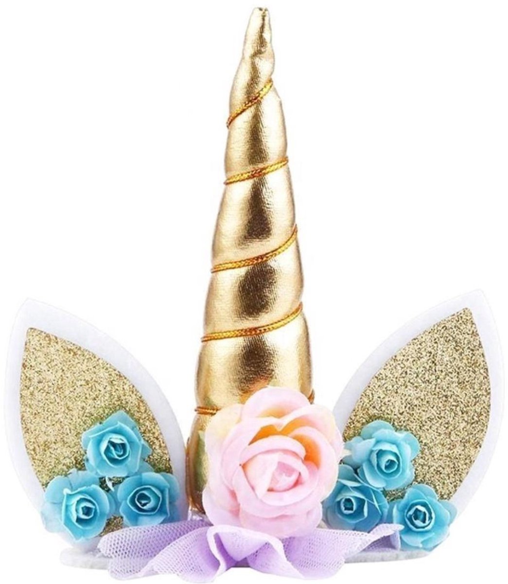 Scoby - Caketopper - Eenhoorndecoratie - Feestversiering - Unicorn Topper - 15CM - Blauw/Roze/Goud