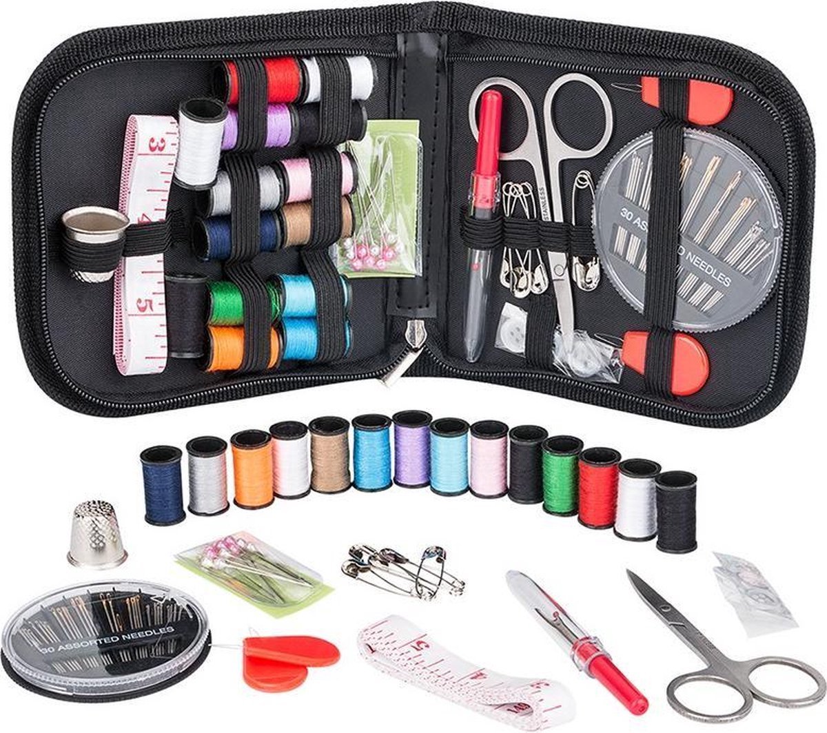 Scoby - Complete Naaiset met Tasje - Sewing Kit - Garen, Naalden, Inrijger, Meetlint - Veiligheidsspelden - 18 Spoelen Garen - Ideaal voor Mondmaskers & Mondkapjes