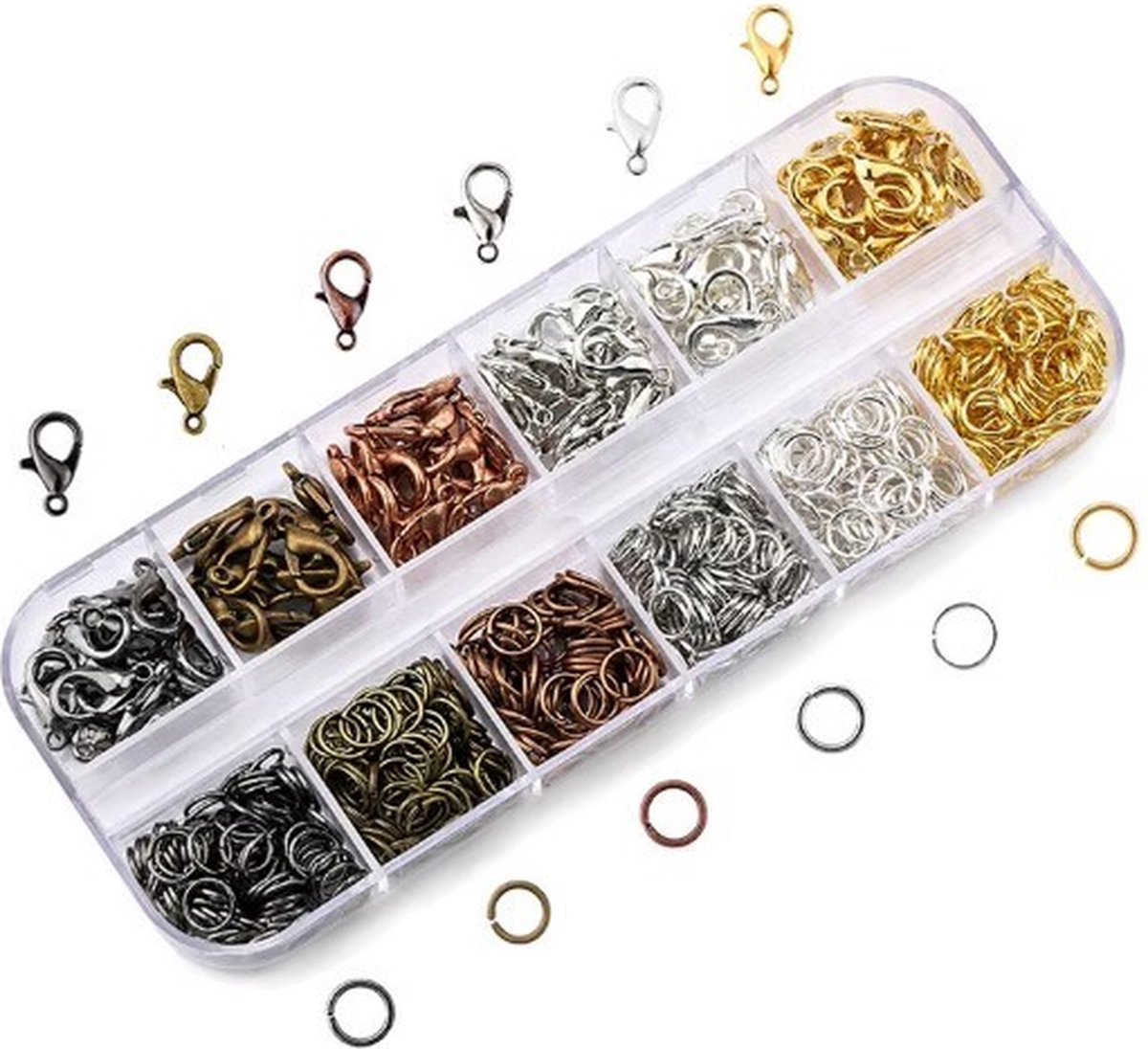 Scoby - Karabijnsluitingen Set - Sieraden Sluitingen en Ringen - Jewelry Clasps - 960-delig - In Opbergdoosje - Multicolour
