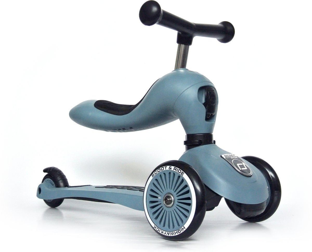 Scoot & Ride - Loopfiets en Scooter stepje in één - Highway Kick - Voor kinderen van 1 tot 5 jaar - Baby Blauw (Steel)