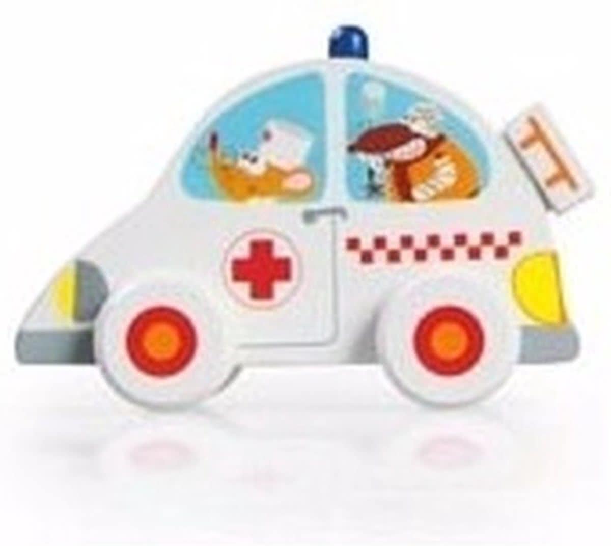 Houten speelgoed witte ambulance 10 cm