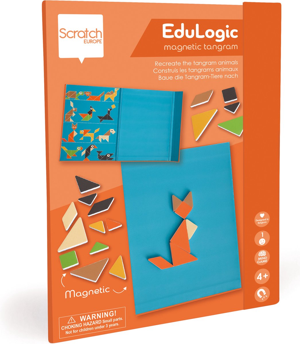 Scratch EduLogic Book: TANGRAM DIEREN 18,2x25,6x1,3cm (gesloten), 51,5x25,6x1cm (open), magnetisch, 4+