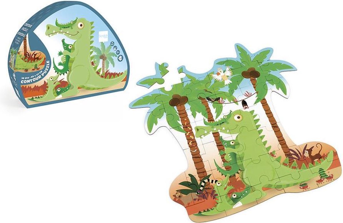 Scratch Puzzel 36pcs: CONTOUR PUZZEL/KROKODIL 49x47.4x0.25cm, in vormendoos 28.7x22.3x6.5cm, 3+