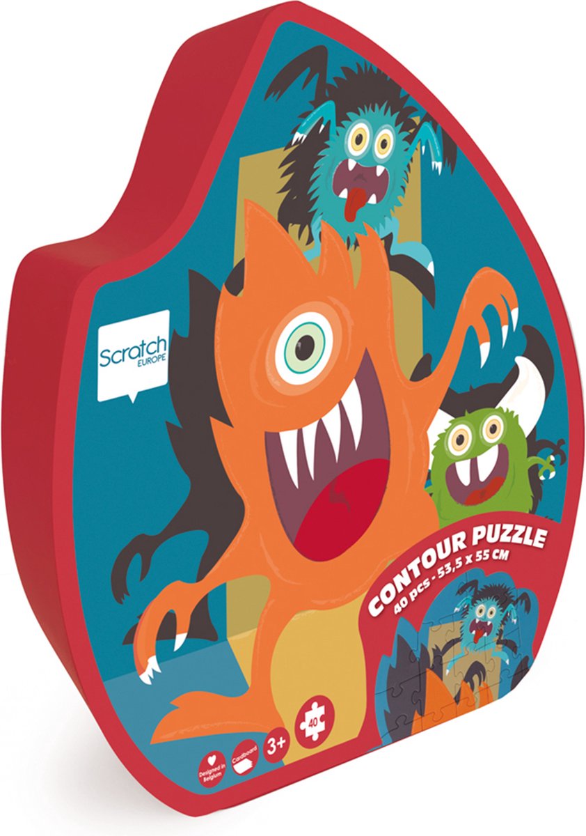 Scratch Puzzel 40pcs: CONTOUR PUZZEL/MONSTERS  53,5x55,5cm, in vormendoos 22,5x27x6,5cm, 3+