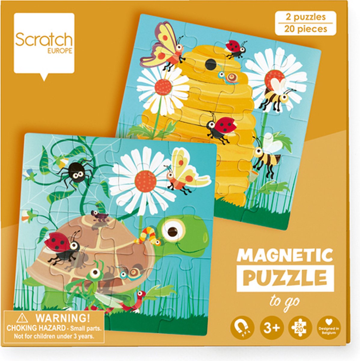 Scratch Puzzel Magnetisch: MAGNETISCH PUZZELBOEK TO GO - FEEST IN DE TUIN 18x18x1.5cm (gesloten), 54x18x0.5cm (open), met 2 magnetische puzzels van 20 stuks, 3+