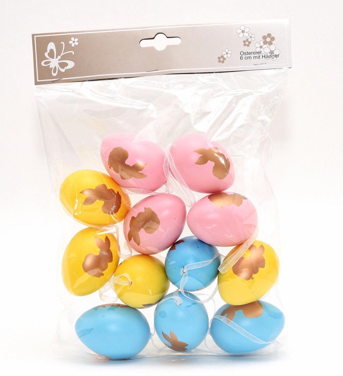 12x stuks Paaseieren Paastakken hangdecoratie Pasen thema vrolijke kleurenmix 6 cm - Paasversiering