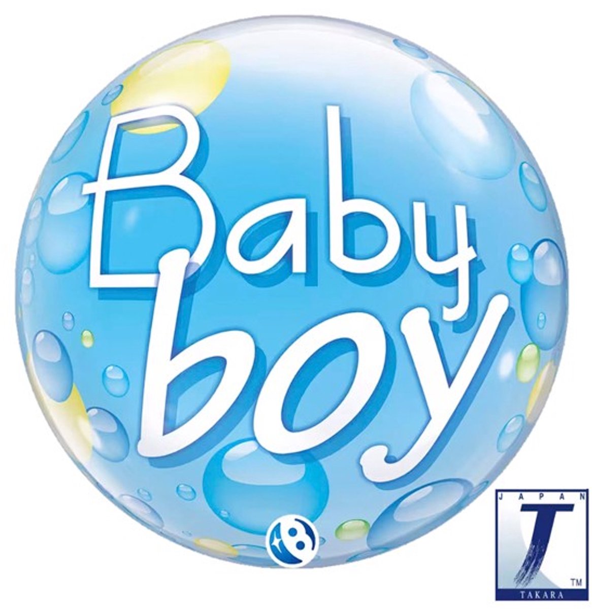 Bubble ballon: baby boy blauw & confetti dots (40cm)