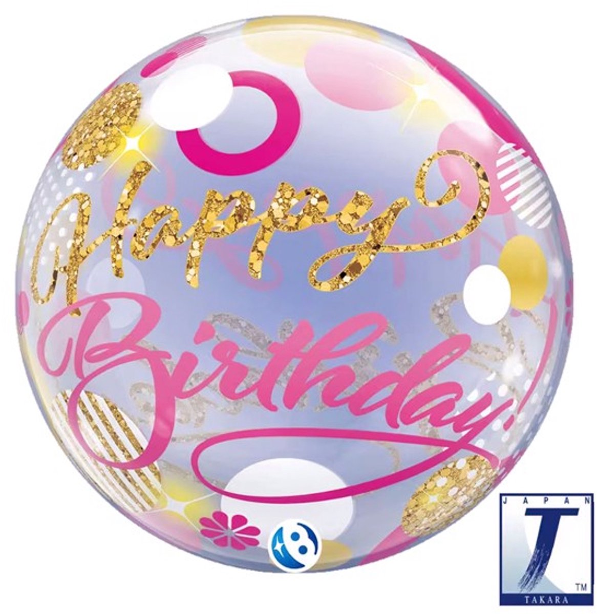 Bubble ballon: birthday roze & goud dots (40cm)