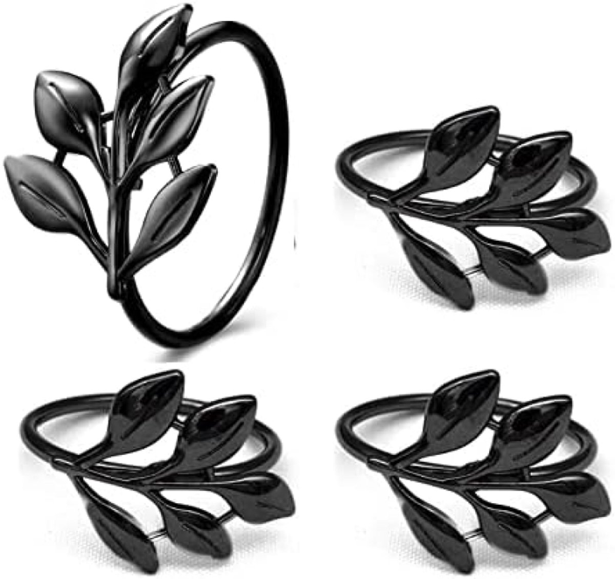   ® Creatieve Bladeren Servetringen, 4 Stuks, Metalen Servetringhouder Voor Tafeldecoratie, Zwart