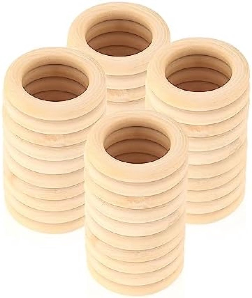 Selbro ® Houten Ringen Knutselset - 40 Stuks Natuurlijke Houten Macrame Ringen 45 mm