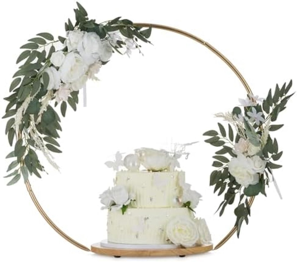 Selbro ® Houten Taartstandaard met Gouden Metalen Hoepel - 36cm Diameter - Ideaal voor Bruiloften, Verjaardagen en Feestelijke Gelegenheden