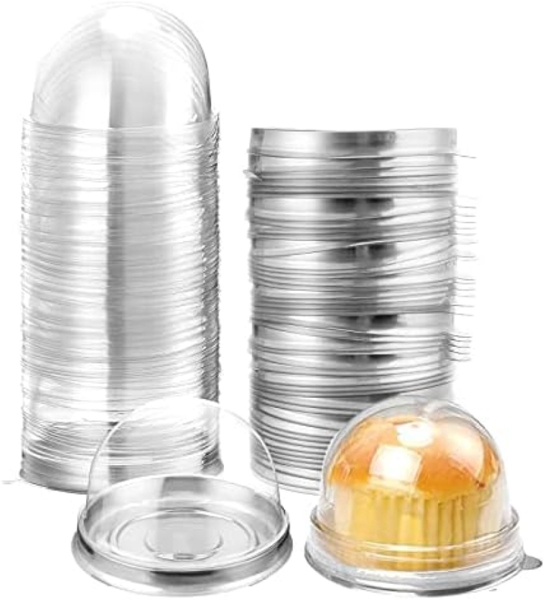 Selbro ® Mini-taartdozen, cupcake-bakjes, mooncake-dozen, muffinschalen, koepel-muffins enkele cupcake, verjaardag, bruiloftsfeest (zilver, 50 stuks)