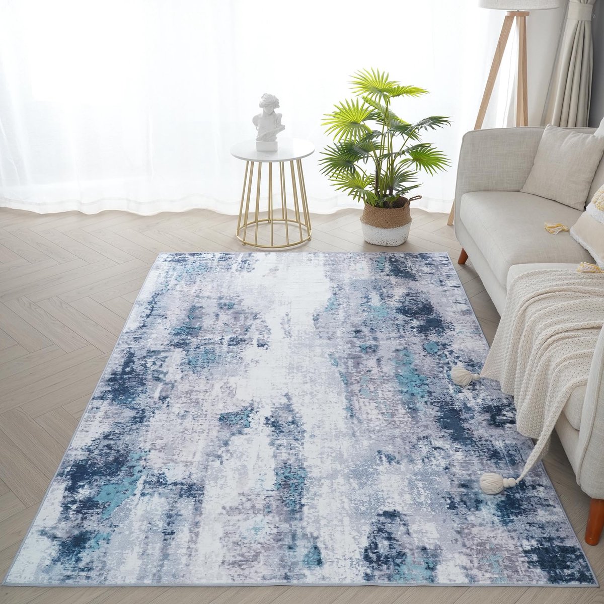 Selbro ® Modern Abstract Tapijt voor Woonkamer en Slaapkamer, Wasbaar en Laagpolig, Blauw, 160 x 230 cm