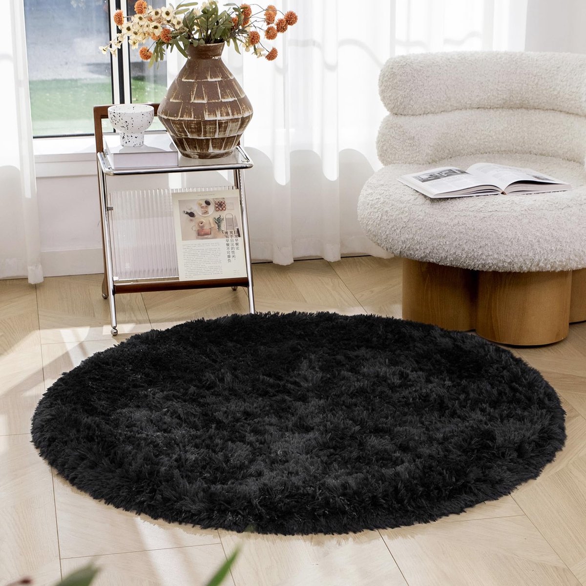 Selbro ® Stijlvol Rond Hoogpolig Tapijt voor Woonkamer en Slaapkamer met Antislipontwerp