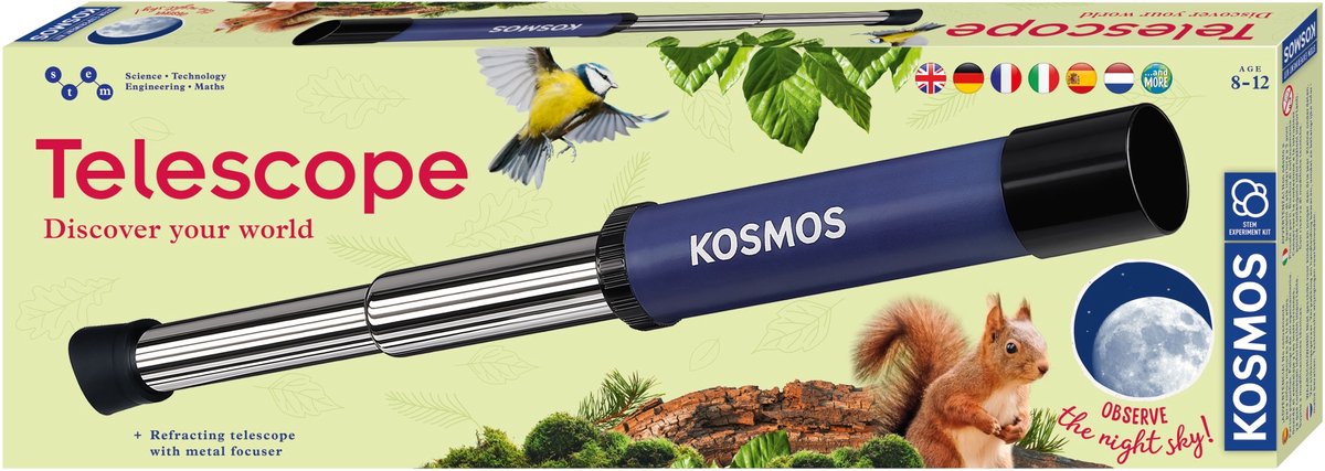 Kosmos Telescope – Experimenteerset – Breng verre objecten dichtbij – 12x vergroten – Telescoop voor beginners
