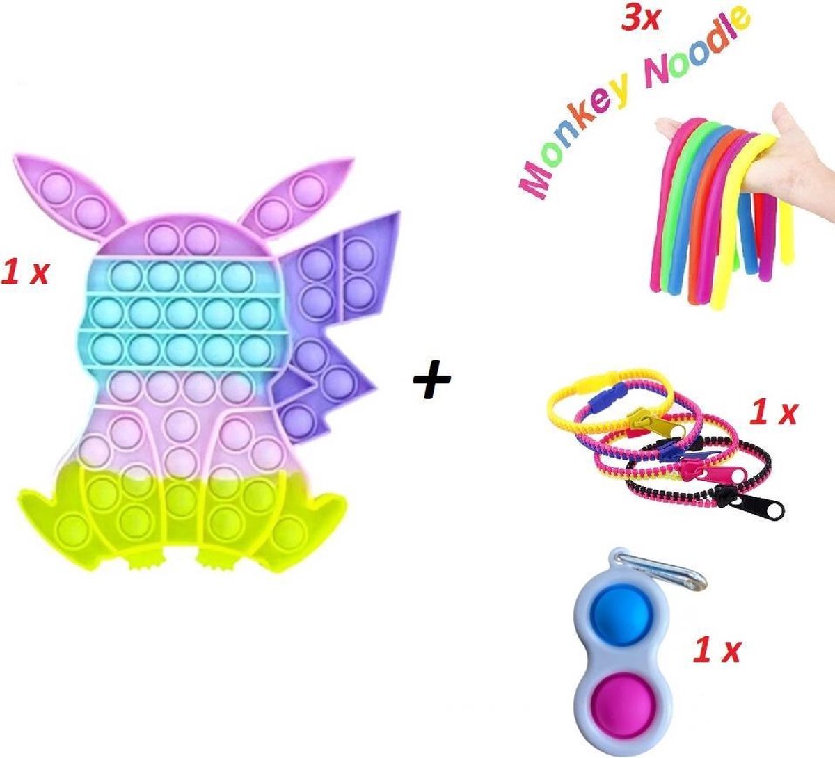 Pokemon Pop It Pakket - 6x Stuks - Fidget Pakket - Pikachu - Fidget Rits - Fidget Toys - Simpel Dimple  - Regenboog - Monkey Noodle - Figuren -  - xl - Six Pack