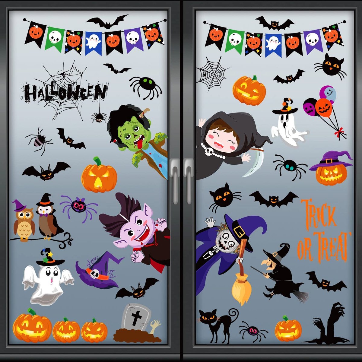 Halloween raamsticker Halloween raamafbeelding muursticker lelijk monster decoratie Halloween party pvc sticker elektrostatische dubbelzijdige 9 vellen