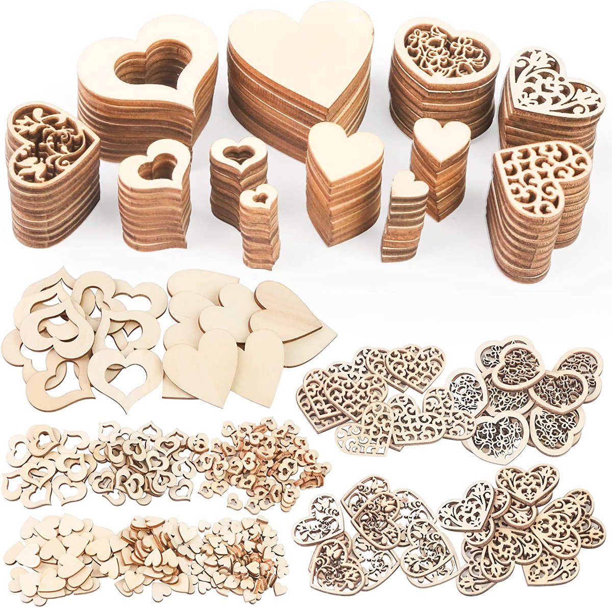 Houten harten decoratie, 500 stuks houten schijven hart strooidecoratie om te knutselen DIY voor bruiloftsdecoratie tafel Kerstmis verjaardag doop Valentijnsdag cadeauhanger