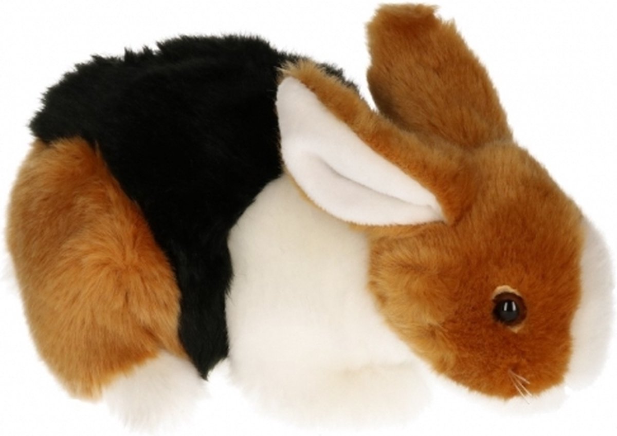 Pluche konijn knuffel bruin/zwart/wit 20 cm - Konijnen knuffels