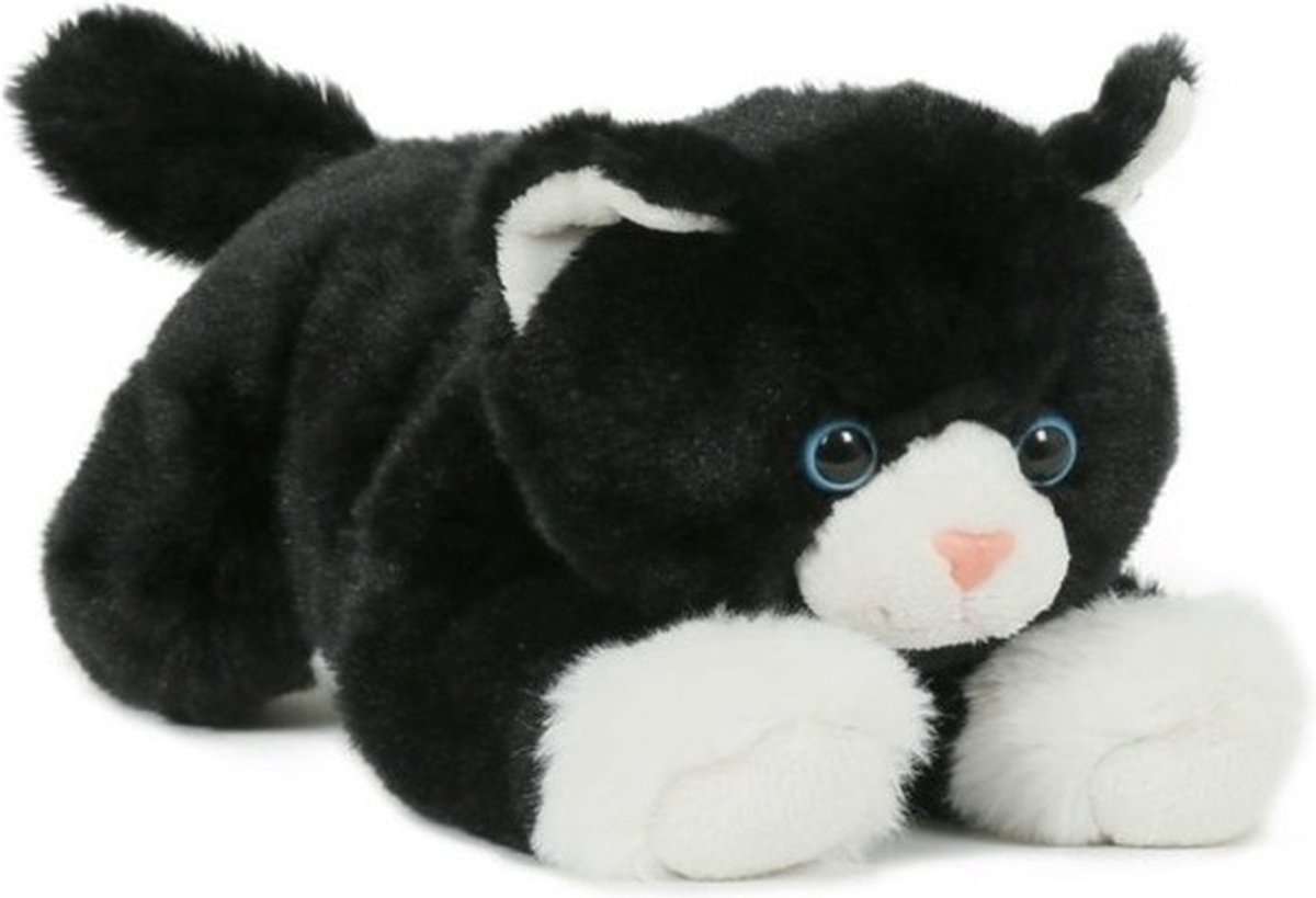 Pluche zwart/witte poes/kat knuffel liggend 25 cm speelgoed