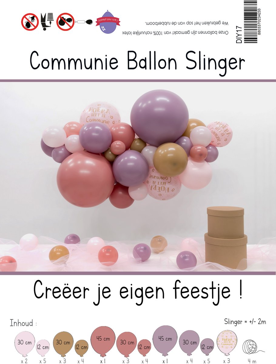 DIY Balloon kit Communie pink - Ballonnenslinger - Communie - Rose - Meisje - Jongen - Feest