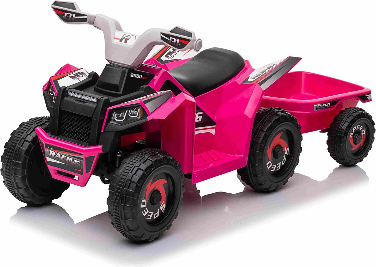 Elektrische kinderquad - Met aanhanger - 6V 7AH -  en - Elektrische kinder motor - 3-7km/u - 2 tot 4 jaar - Roze