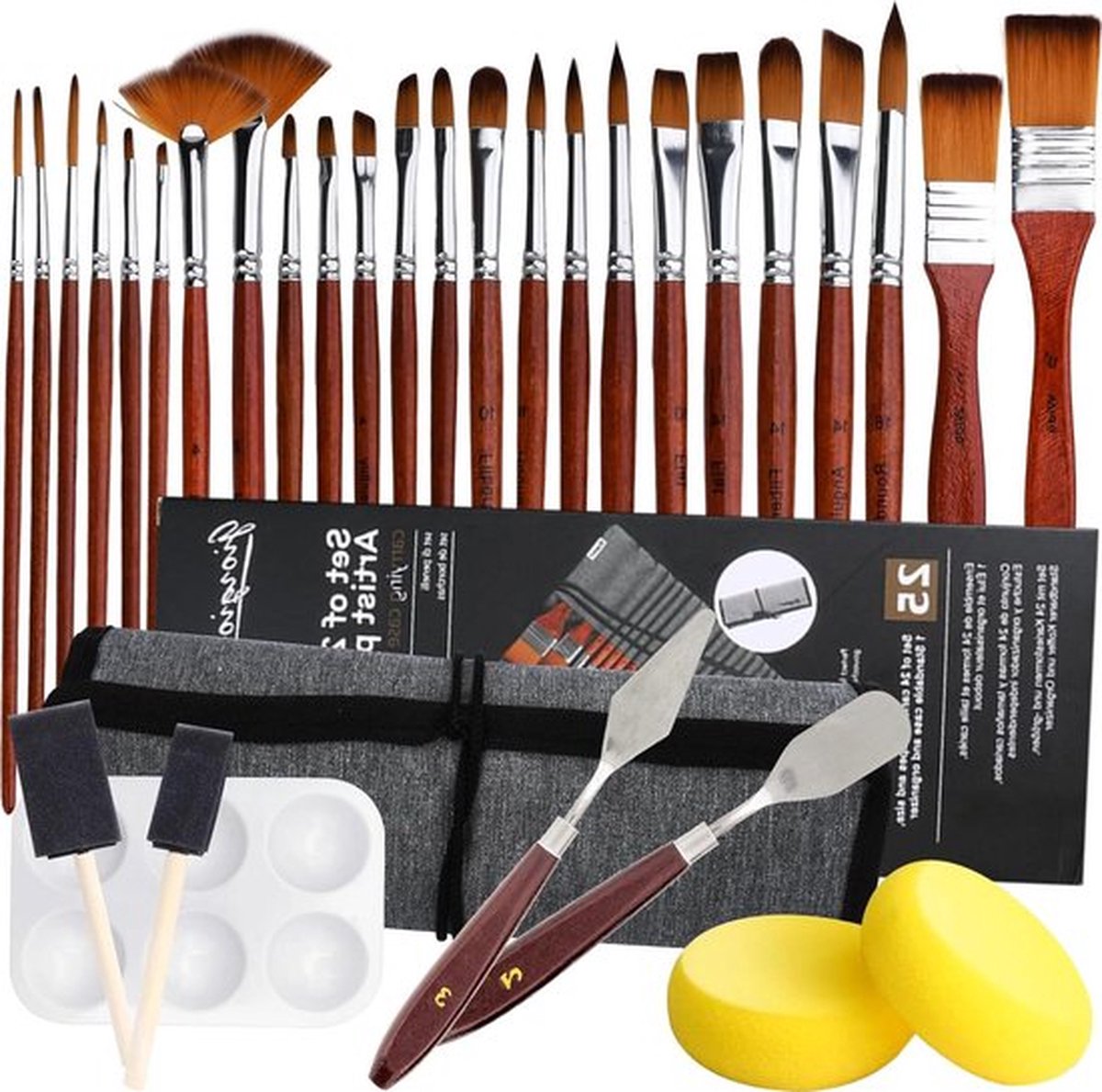 32 Stuks Nylon Penselen Set - Professionele Penseelset Voor Acrylverf en Aquarel - Voor Beginners en Schilderliefhebbers.
