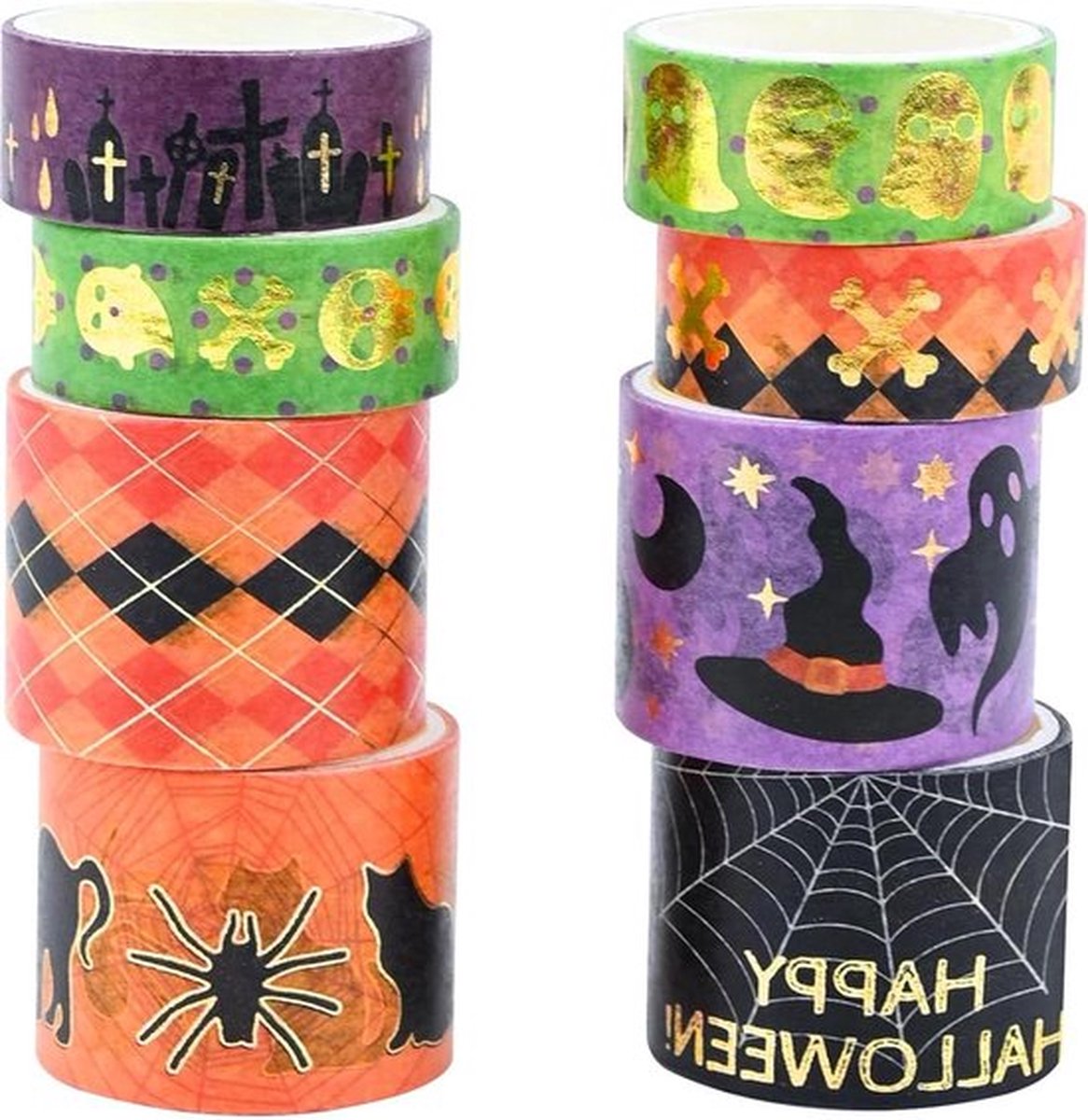 8 rollen Halloween Decoratieve Kleurrijke Japanse Washi Tape Set - Masker voor decorateurs DIY Scrapbooking Stickers School Party Verpakking Geschenken