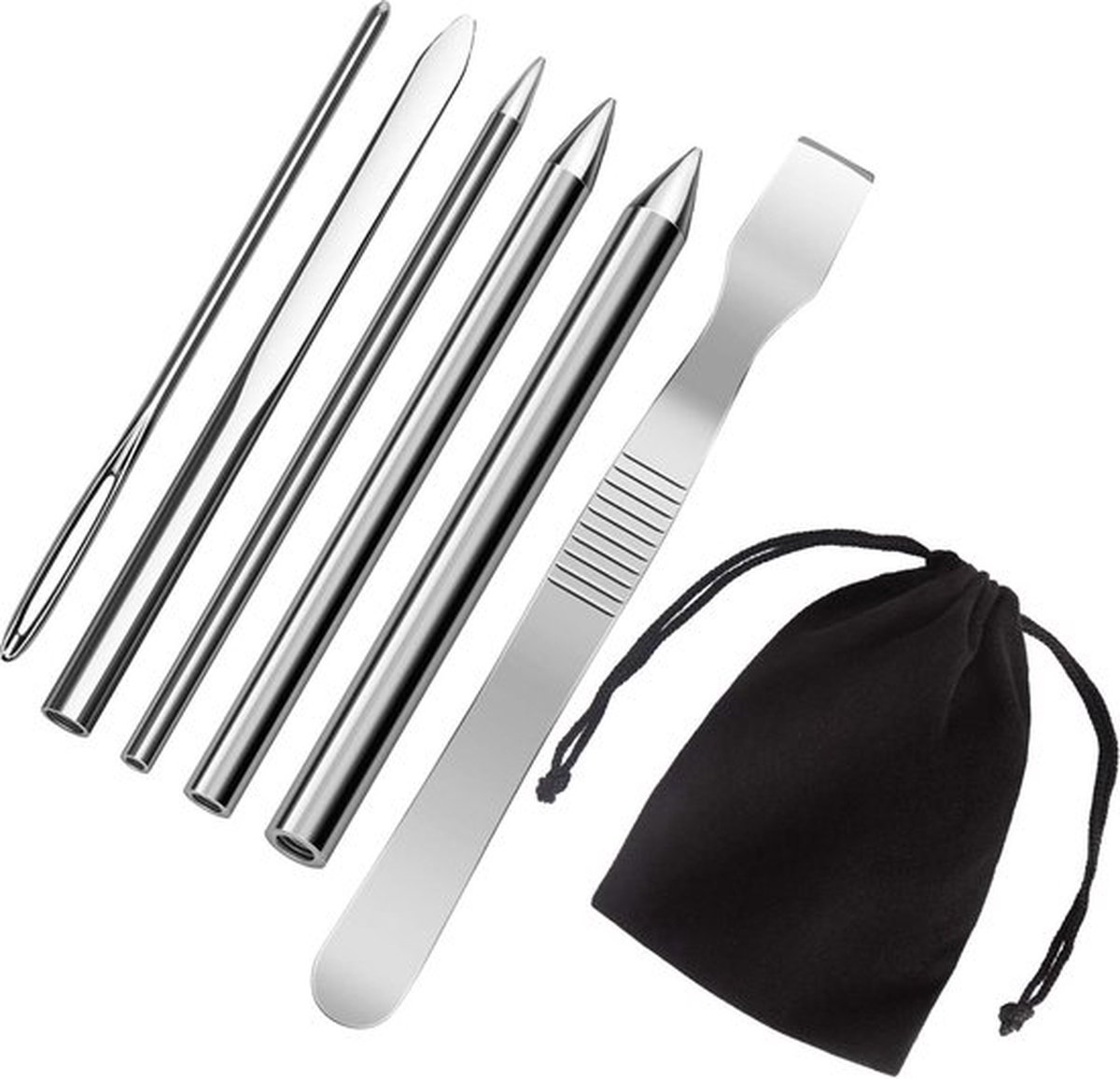 AIEX 6 stuks roestvrij stalen paracord-naalden, FID-set, paracord, vetersteek, naald met gladmakingsgereedschap voor doe-het-zelf knutselbenodigdheden