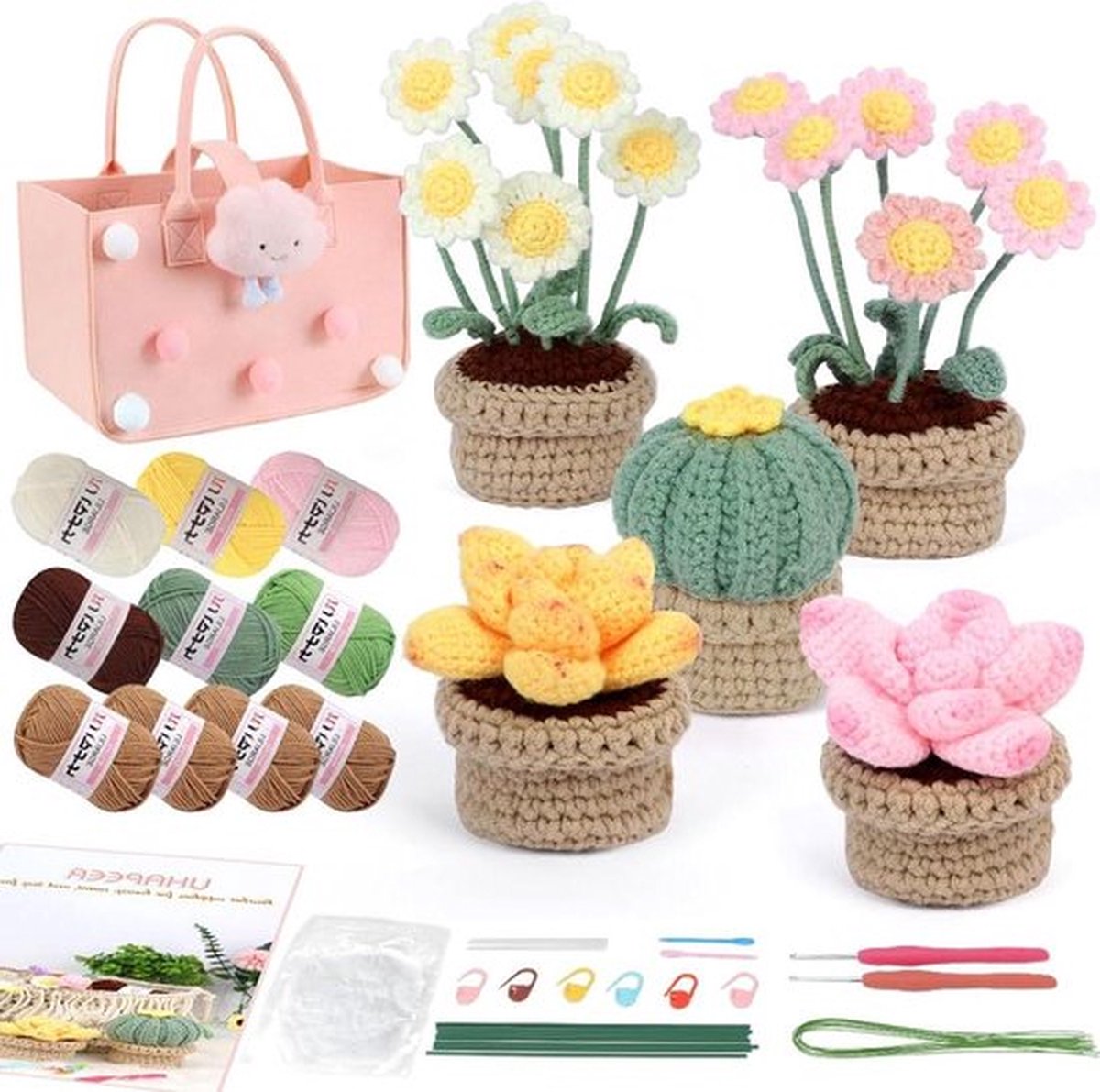 Crochet Set Beginners - Yarn Starter Flower DIY Knitting Set - Stap-voor-Stap Video Craft Gift Volwassenen Kinderen