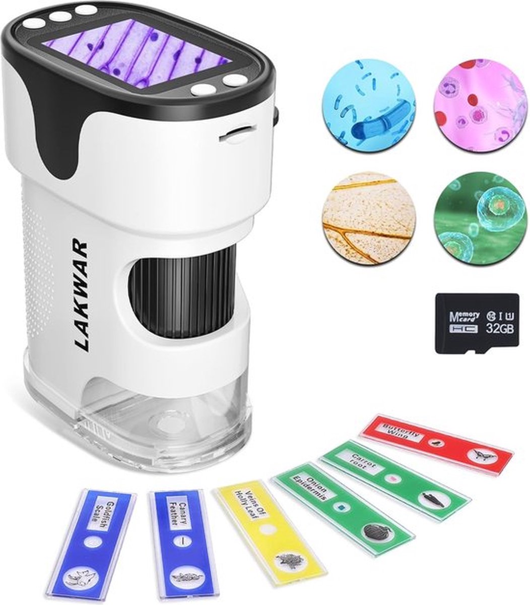Draagbare Digitale Microscoop 200-1000X met HD-Scherm en Slide Kit