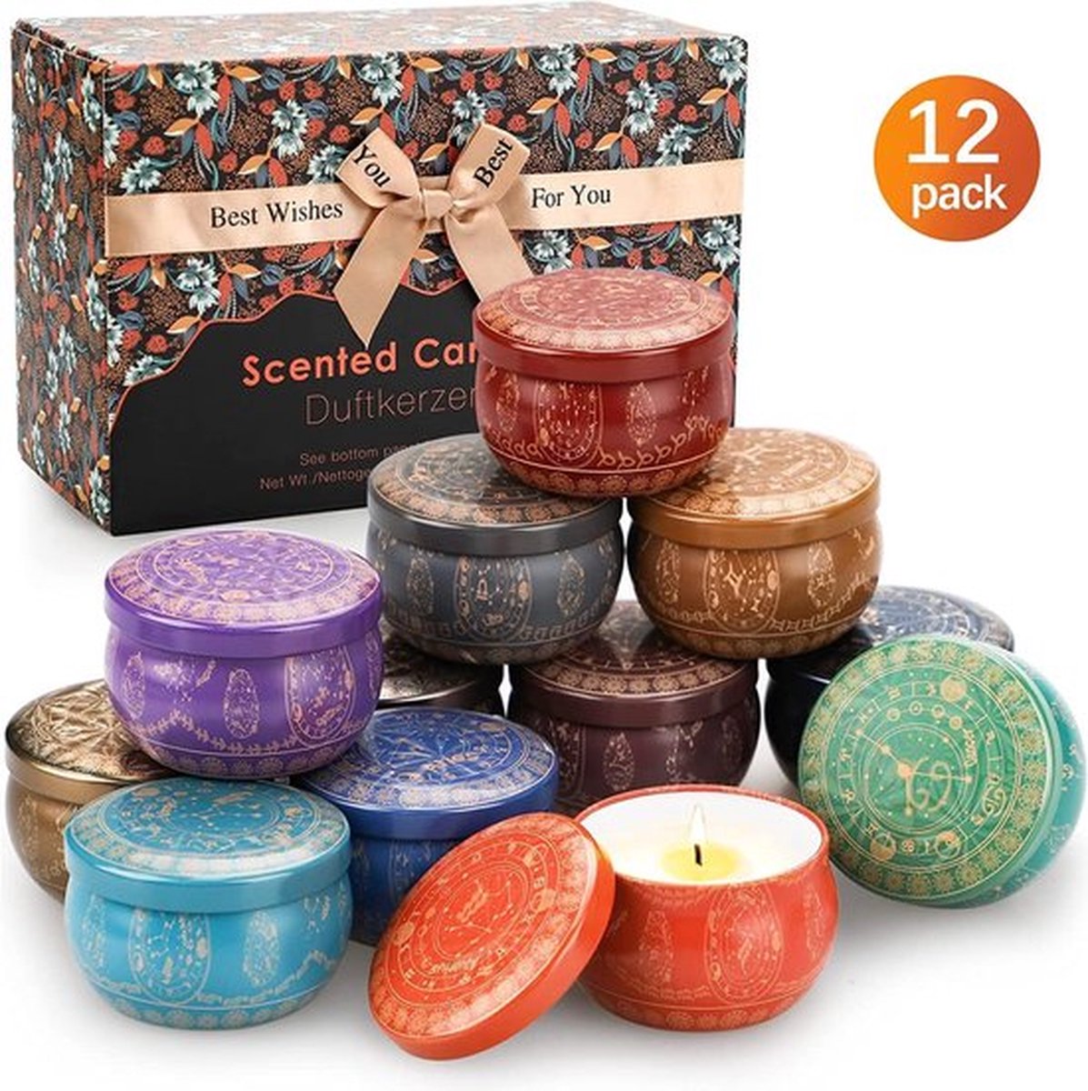 Geurkaarsen cadeauset voor vrouwen, 12 verpakkingen aromatherapie kaarsen voor thuis geurende sojawas kaarsen voor Moederdag Brithday Gift Anniversary Party Yoga Stress Relief Geschenken Decoratie Tin