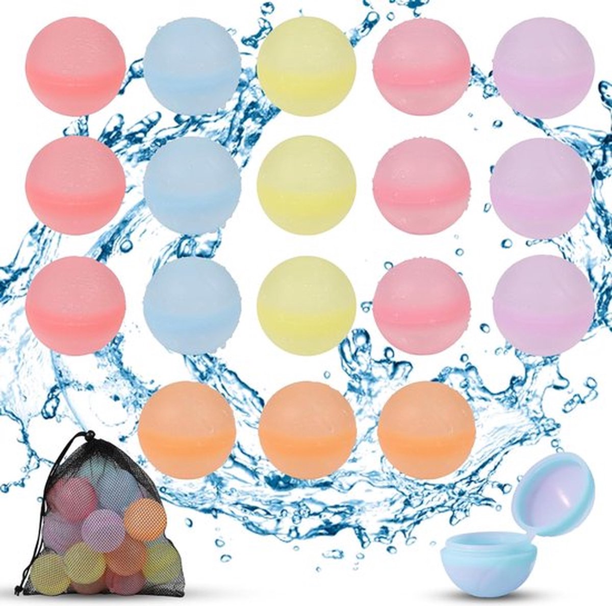 Herbruikbare waterballonnen snel vulbare zachte waterbommen waterspeelgoed zwembadspeelgoed strandspeelgoed kleurrijk gemengd waterbal voor kinderen zomer buiten 18 stuks met bonuszakje
