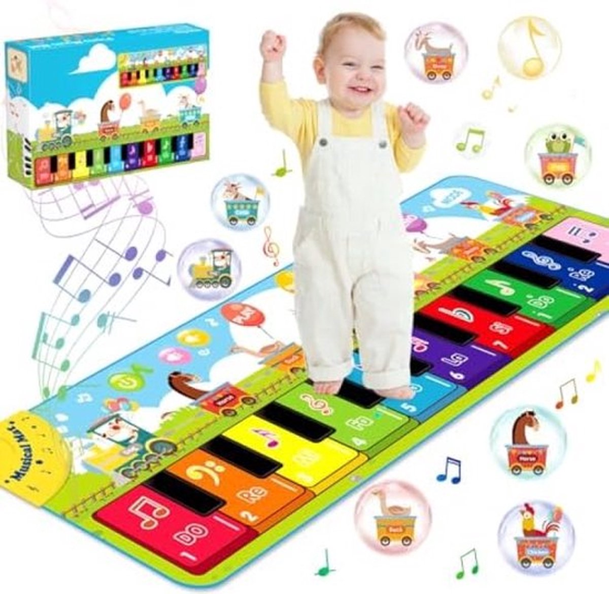 Muziekmat met 7 dieren, groot babyspeelgoed, dansmat, muziekmat, pianomat, kinderspeelgoed vanaf 1 jaar, kinderspeelgoed, cadeaus met 7 instrumenten voor jongens en meisjes van 1, 2, 3, 4 jaar