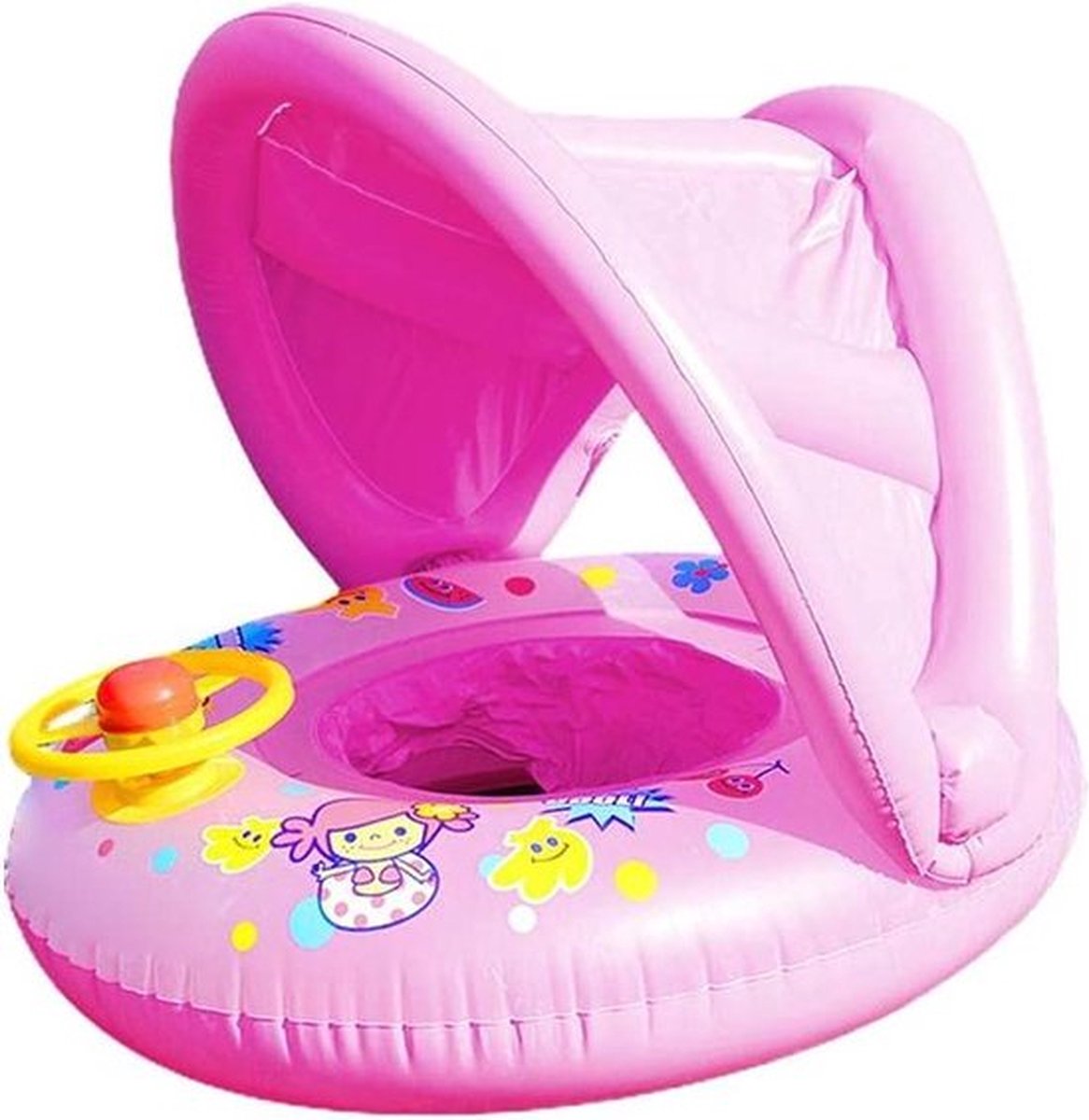 Opblaasbare babyzwemhulp met parasol en stuurwiel - Zwevende babyzitboot met luifel Zwemband met zonnescherm