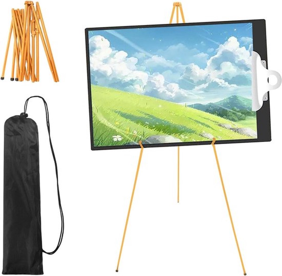 Welcome Sign Easels - Adjustable Easy Folding Art Stand Metal - Portable Easel Stand with Bag - Wedding Artist Supplies (Gold)