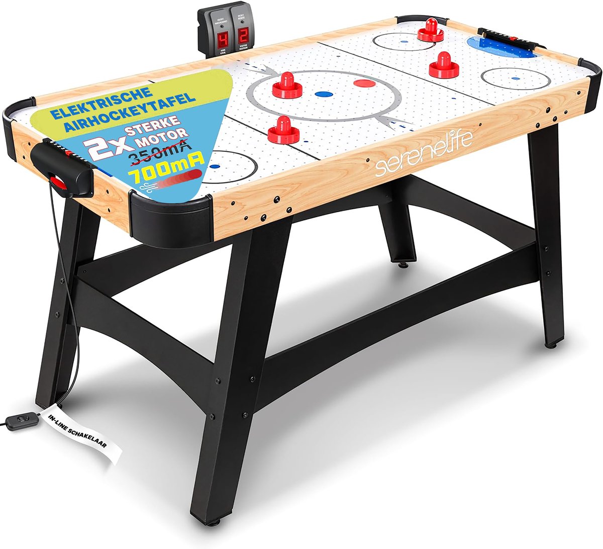 Airhockeytafel- SereneLifeHockeytafel met 2X Sterkere Motor -Digitale LED Scorebord - Puckhouder en Complete Accessoires