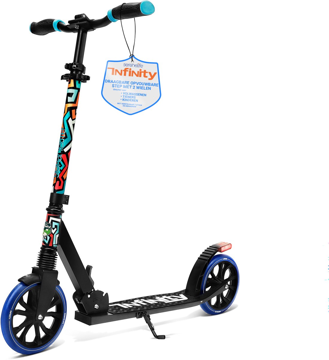 SereneLife Kinderstep - 2-Wiel Kinderstep met Verstelbaar T-Bar Stuur - Aluminium Antislip Dek - Draagbare Opvouwbare Step voor Kinderen, Tieners met Draagriem