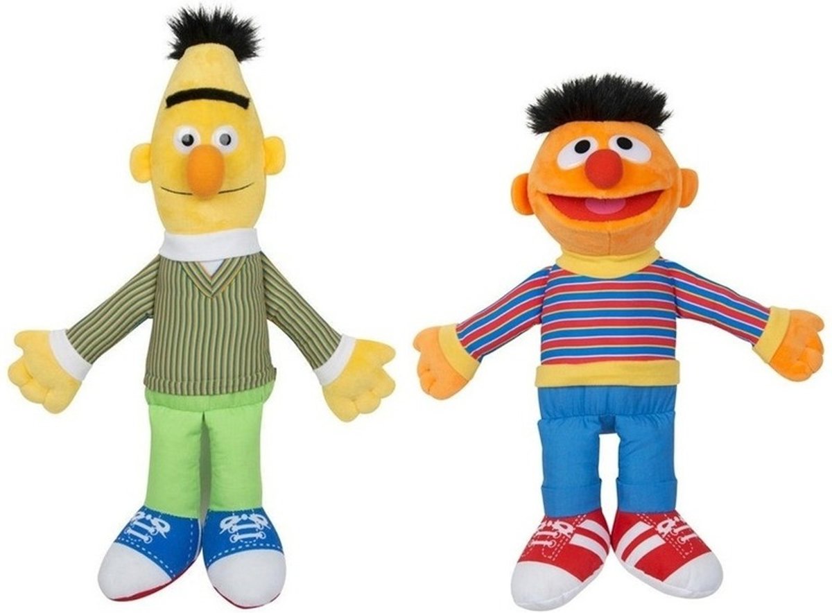 2x Sesamstraat Bert en Ernie knuffels/poppen 28 cm