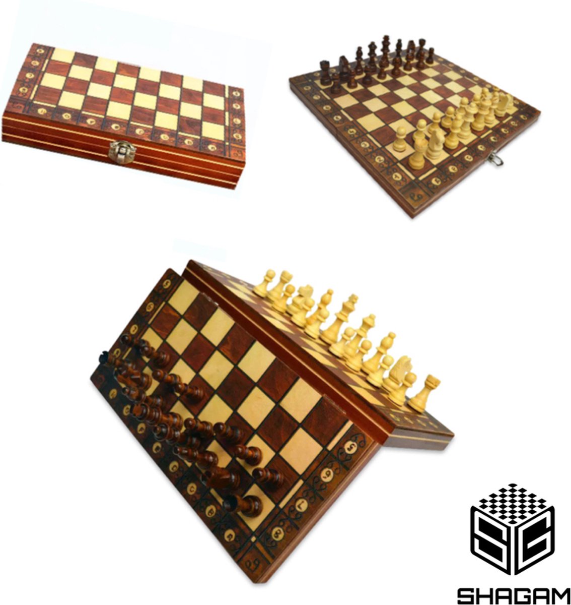 3-in-1 Bordspel - 24 cm - Magnetisch - Schaakbord - Dambord - Backgammon - Schaakspel - Schaakset - Schaken - Dammen - Met Schaakstukken - Chess - Hout - Opklapbaar