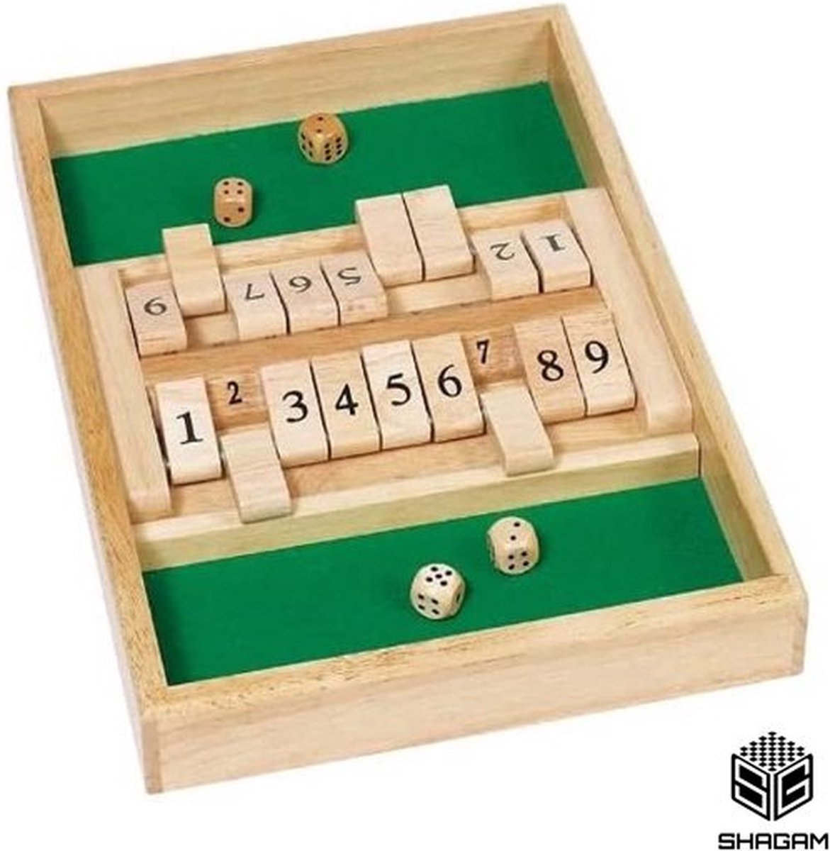 Shut The Box - 2 Spelers - Dobbelspel - Drankspel - Hout - Inclusief dobbelstenen - Houten Spel - Kansspel - Reisspel - Rekenspel