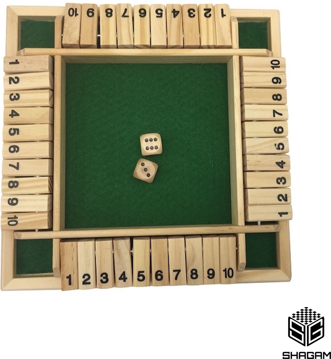 Shut The Box - 4 Spelers - Dobbelspel - Hout - Inclusief dobbelstenen - Drankspel - Houten Spel - Kansspel - Reisspel - Rekenspel