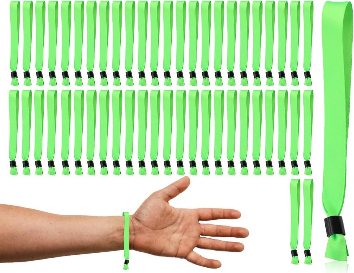 ByShane - Armbandset met 50 groene stoffen armbanden en kunststof sluitingen - Feestarmbanden voor verjaardagsfeesten - Set van 50