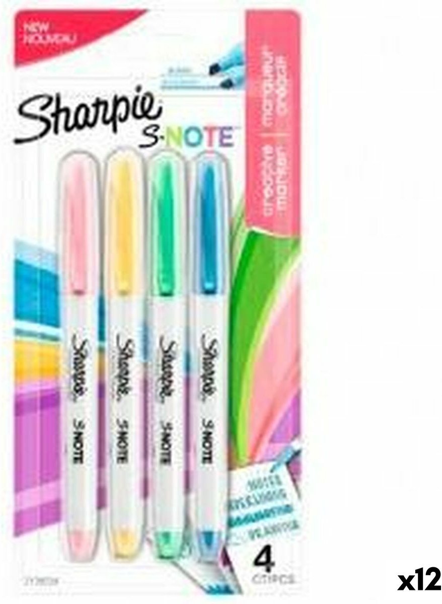 Set Viltstiften Sharpie S-Note Multicolour 4 Onderdelen 1-3 mm (12 Stuks)