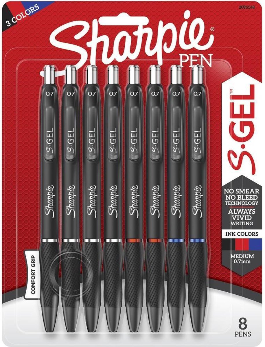 Sharpie - Gelpennen medium punt 0.7mm - Zwart/Blauw/Rood - per 8 verpakt